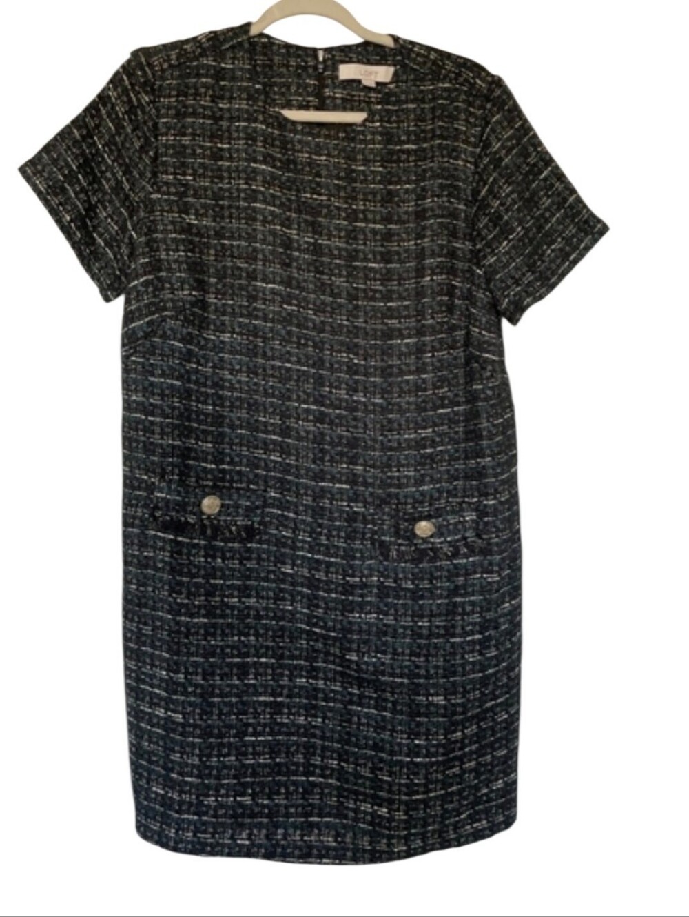 Loft Size 10 Green And Black Tweed Dress Sparkle